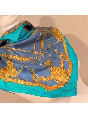 Codello pure silk scarf, square, beautiful colors and design. Size 20.5 " Rare.